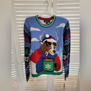 Men's Christmas Deer Sweater with Drink Holder Size M
